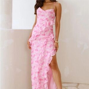Hello Molly Asymmetrical Pink Ruffle Dress